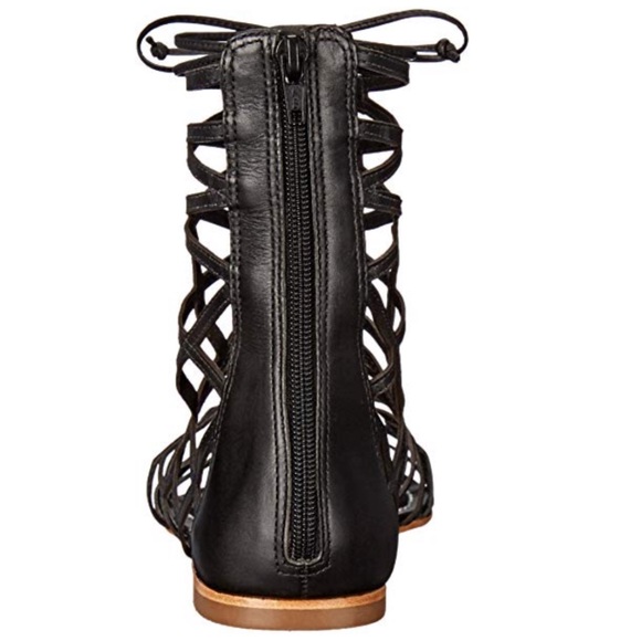 Black Leather Tall Strappy Caged Gladiator Sandal - Picture 6 of 6